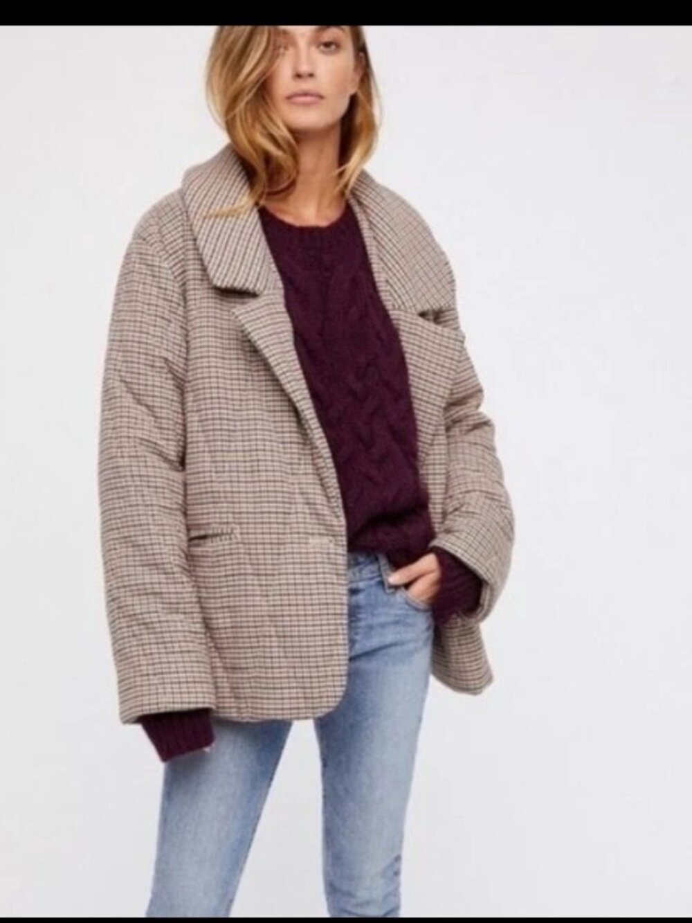 Free People Tawny Plaid Puffer Jacket XS Quilted Insulated Winter Coat Full Zip